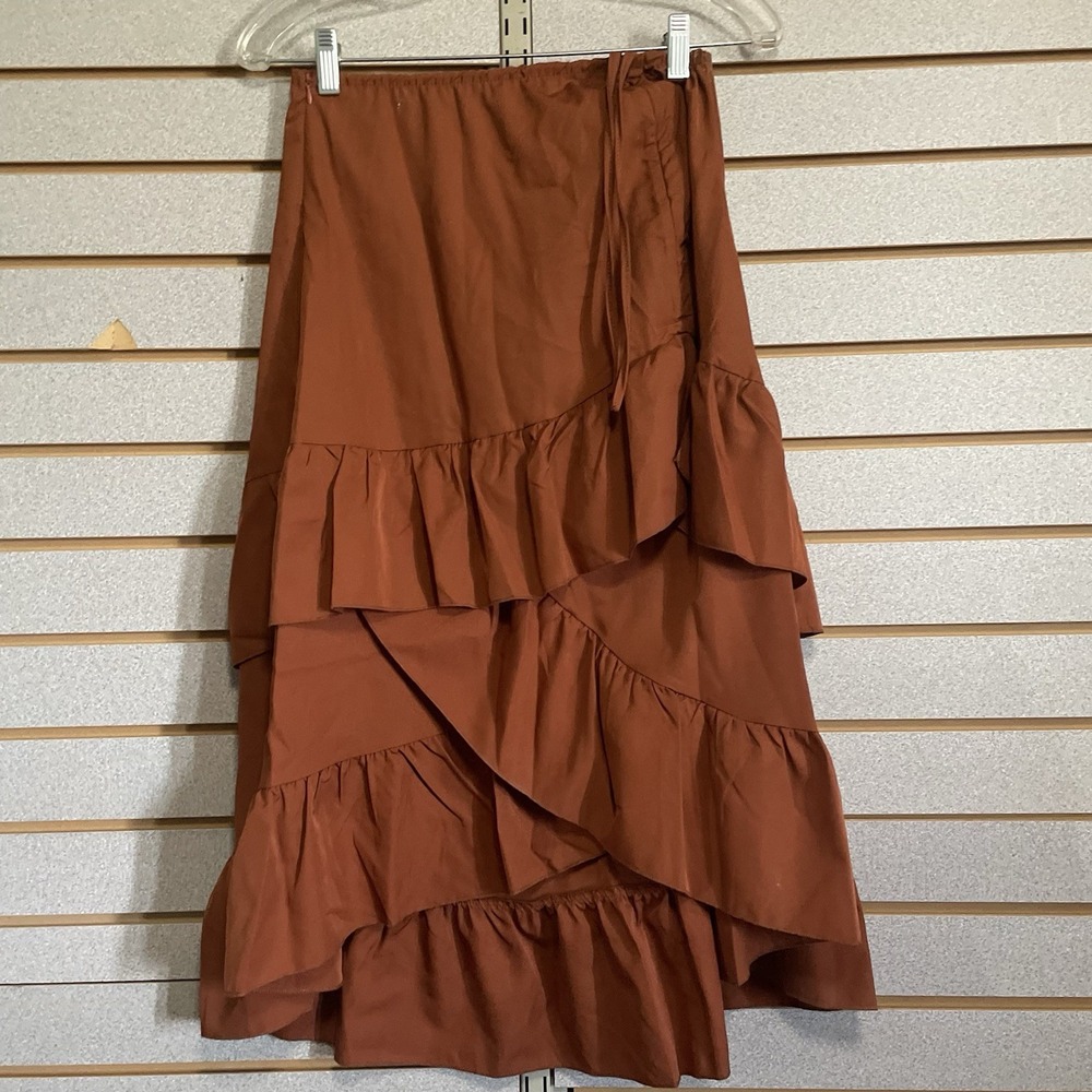 Tiered Ruffle Midi Skirt in Rust